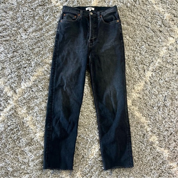 RE/DONE 70s Stove Pipe Jeans in Washed Noir Black sz 26 - Picture 2 of 5